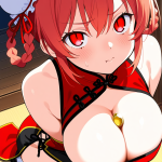 【エロ画像】オレンジ髪ツインおさげ長身×パイズリ_AI_アニメエロ画像