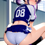 【エロ画像】紫髪ポニーテール巨乳×バック・後背位_AI_アニメエロ画像