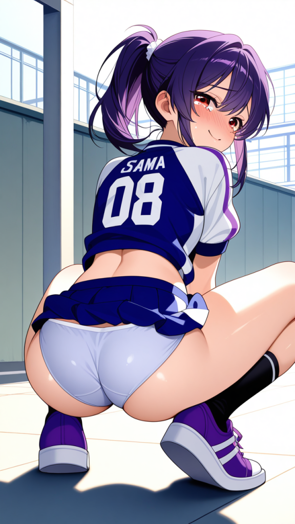 紫髪ポニーテール巨乳 バック・後背位_アニメエロ画像 AI エロ画像