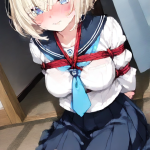 【エロ画像】黒青グラデーションショート細身×縛り・拘束_AI_アニメエロ画像