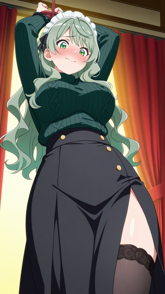 黒髪ウェーブ巨乳むっちり 手縛り・拘束_アニメエロ画像 AI エロ画像