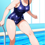 【エロ画像】紫髪ショート筋肉質×スクール水着_AI_アニメエロ画像