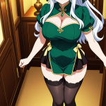 【エロ画像】白髪ハーフアップ長身×ニーソ・絶対領域_AI_アニメエロ画像