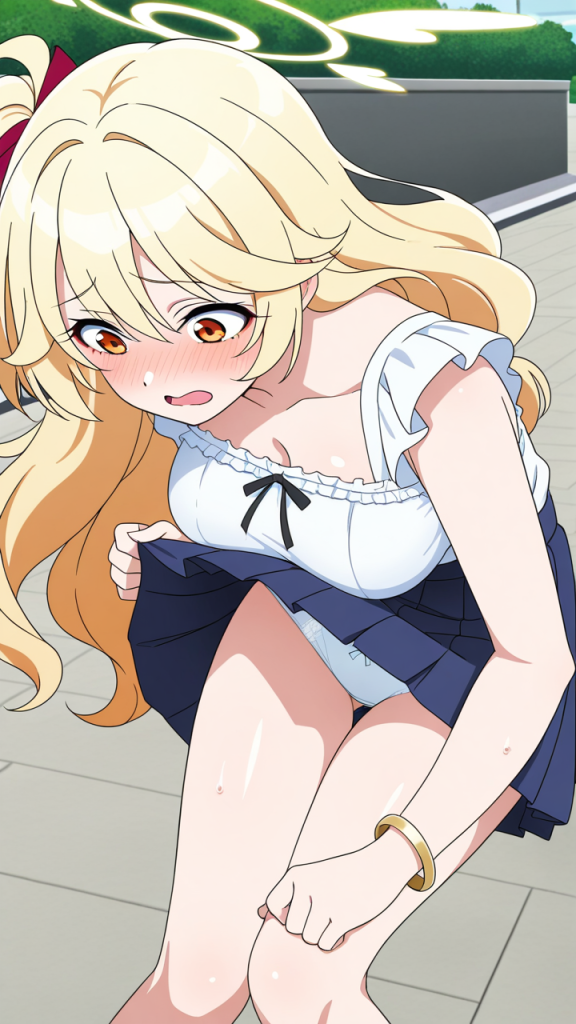 金髪サイドテール巨乳 野外露出_アニメエロ画像 AI エロ画像