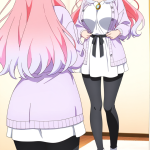 【エロ画像】桜色セミロング巨乳スレンダー×鏡越し_AI_アニメエロ画像