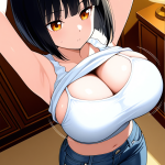 【エロ画像】黒髪ボブスレンダー猫耳×巨乳・爆乳_AI_アニメエロ画像