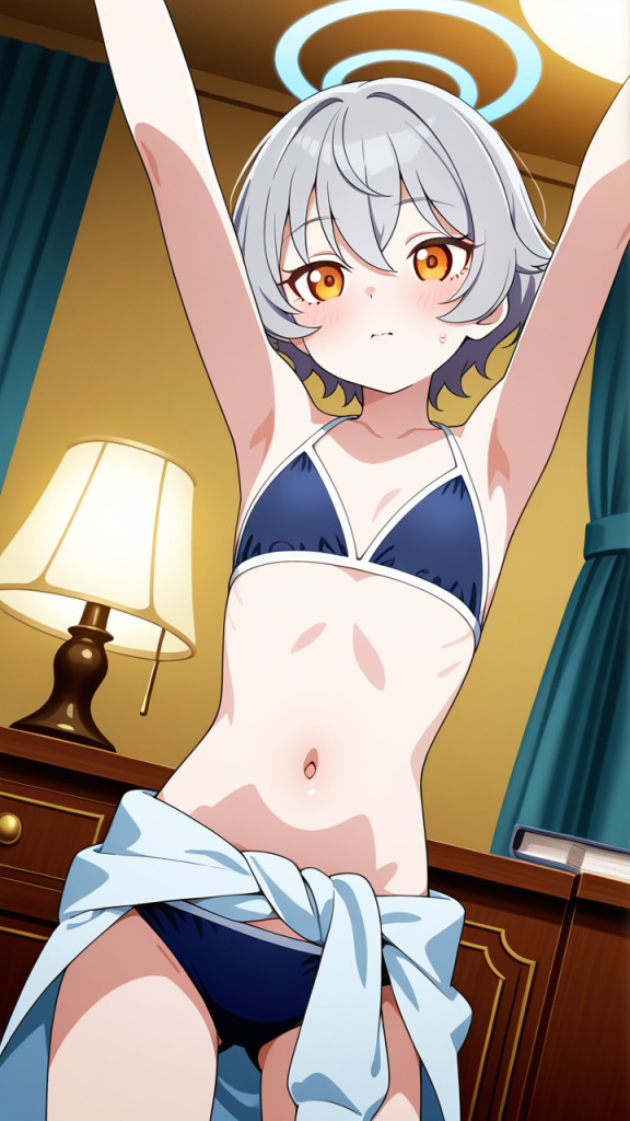 グレー髪くせ毛ショート貧乳長身 貧乳・微乳_アニメエロ画像 AI エロ画像