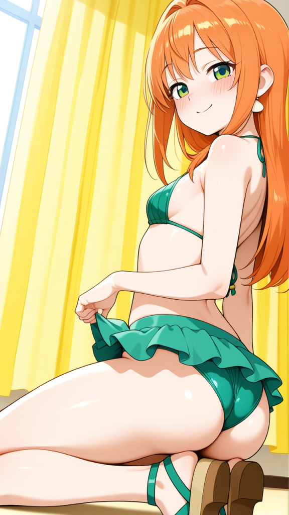 オレンジセミロング貧乳小柄 バック・後背位_アニメエロ画像 AI エロ画像