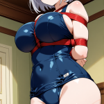 【エロ画像】グレーサイドテール巨乳むっちり×縛り・拘束_AI_アニメエロ画像