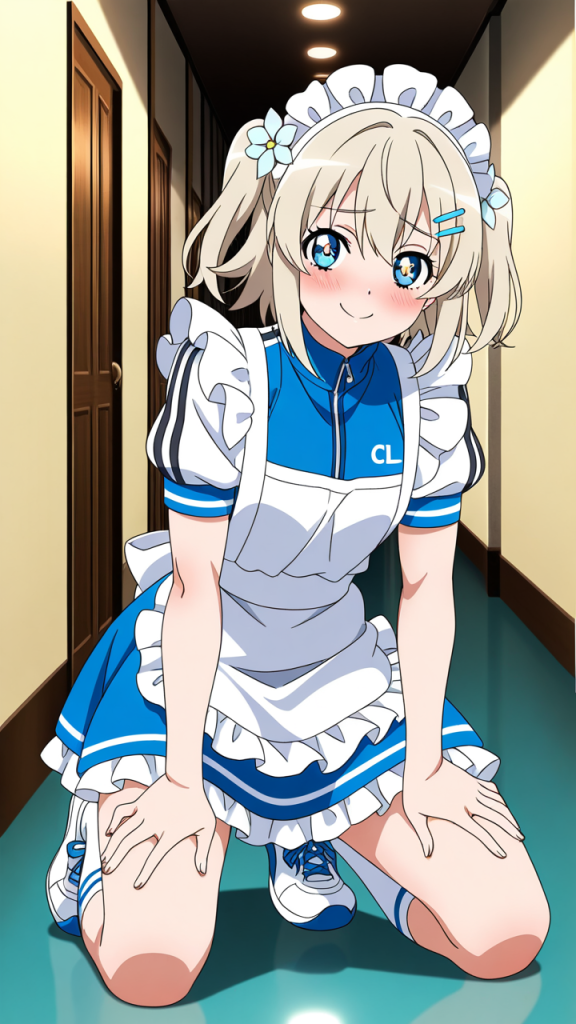 プラチナショート筋肉質 メイド服_アニメエロ画像 AI エロ画像