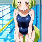 【エロ画像】ライム色サイドテールむっちり×スクール水着_AI_アニメエロ画像