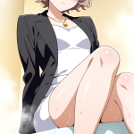 【エロ画像】茶髪ショートカール貧乳長身×お風呂・入浴_AI_アニメエロ画像