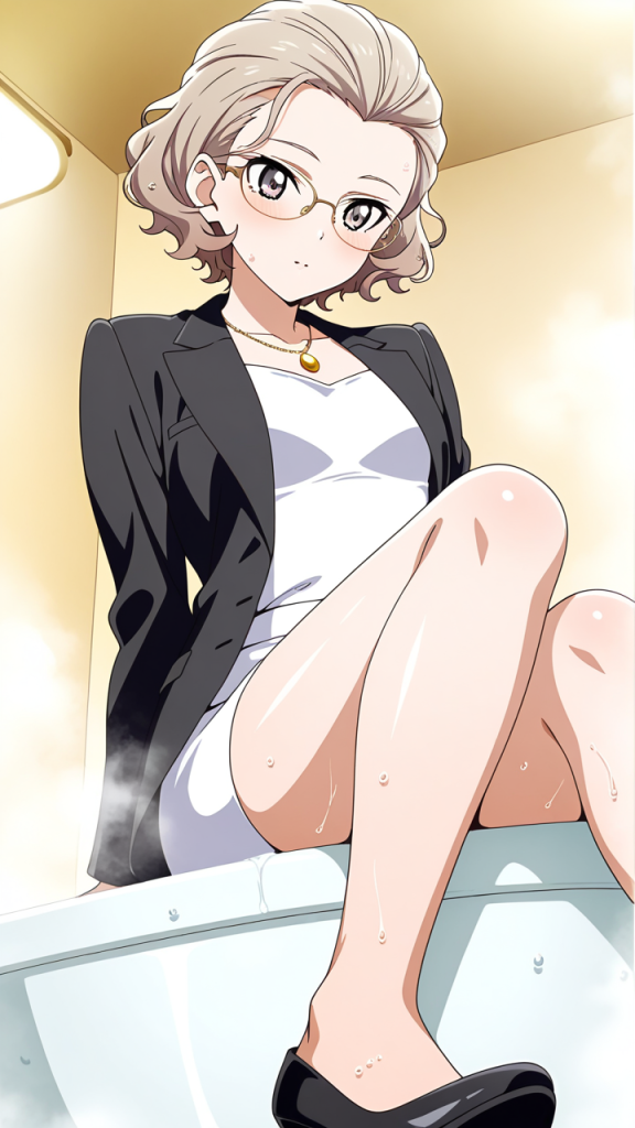 茶髪ショートカール貧乳長身 お風呂・入浴_アニメエロ画像 AI エロ画像