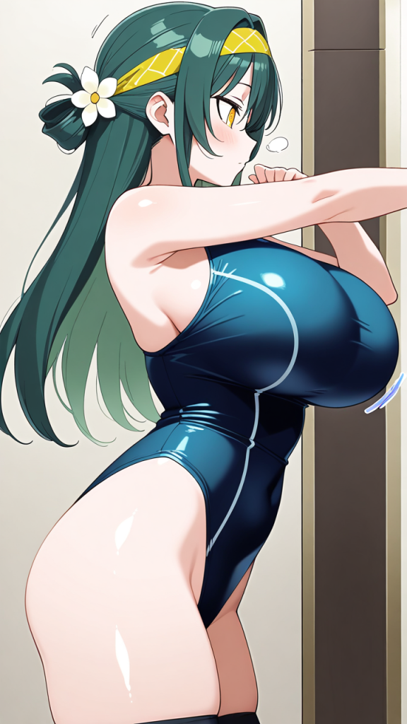 深緑ハーフアップグラマラス 巨乳・爆乳_アニメエロ画像 AI エロ画像