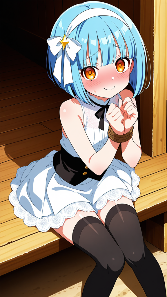 青髪外ハネボブロリ体型 手縛り・拘束_アニメエロ画像 AI エロ画像