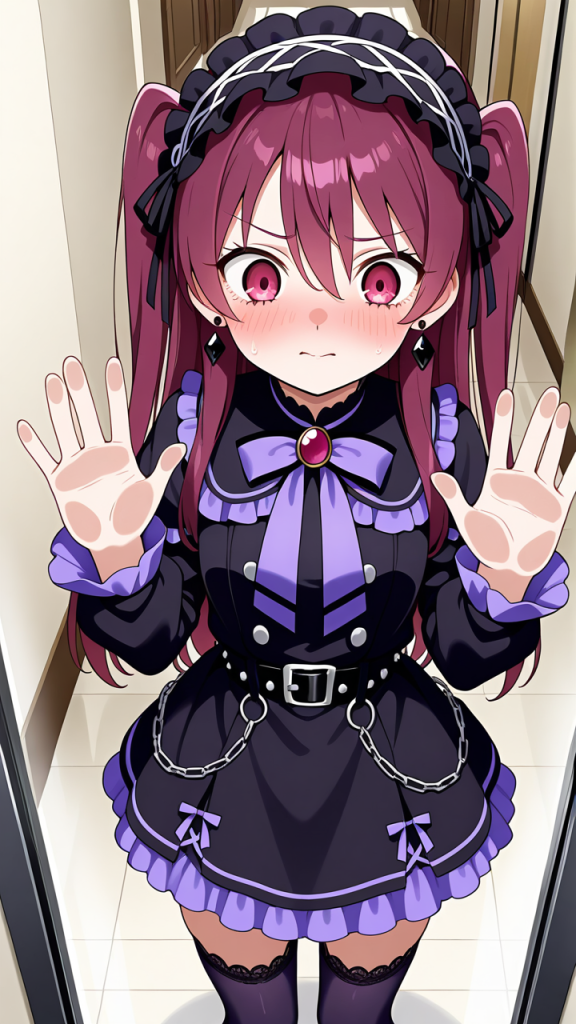 黒紫グラデロングロリ ガラスおっぱい押し付け_アニメエロ画像 AI エロ画像