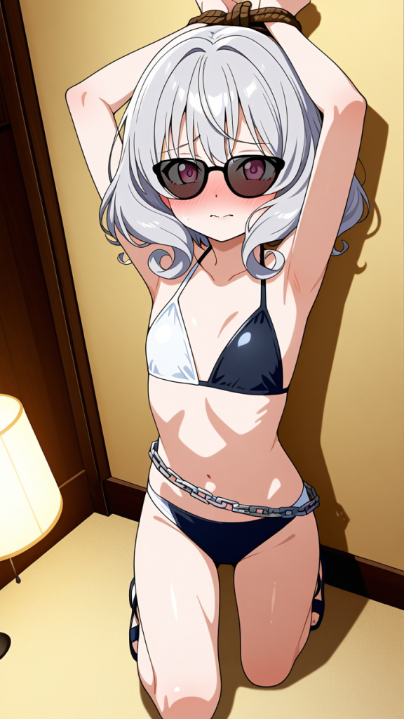 銀髪セミロング貧乳 手縛り・拘束_アニメエロ画像 AI エロ画像