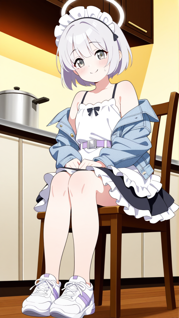 白髪ショートウェーブむっちり メイド服_アニメエロ画像 AI エロ画像