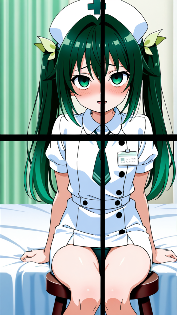 緑髪ツインテールロリ体型 ナース服_アニメエロ画像 AI エロ画像