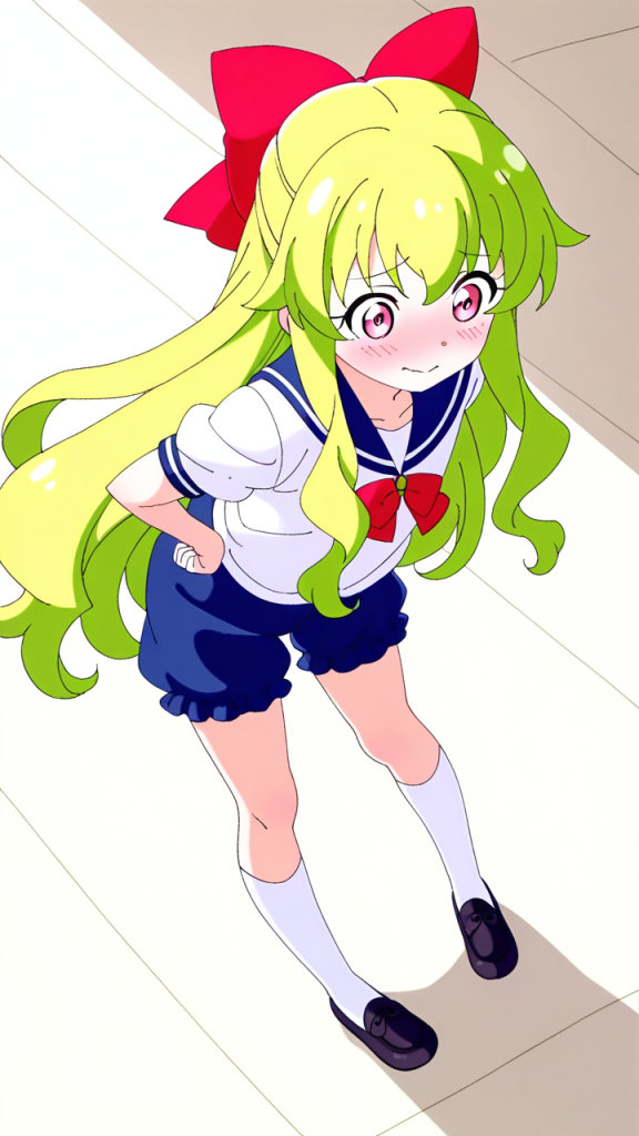 ライム色セミロング細身 体操服・ブルマ_アニメエロ画像 AI エロ画像