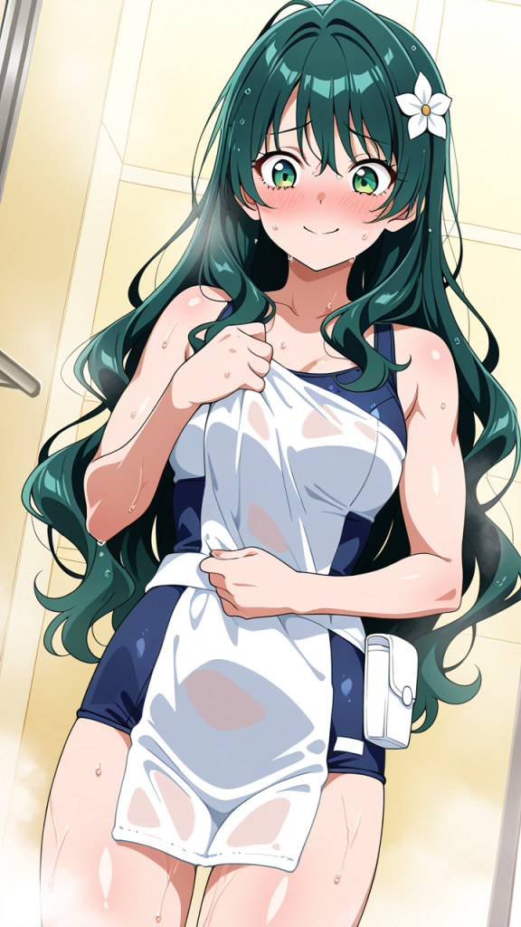 深緑ウェーブロング筋肉質 お風呂・入浴_アニメエロ画像 AI エロ画像