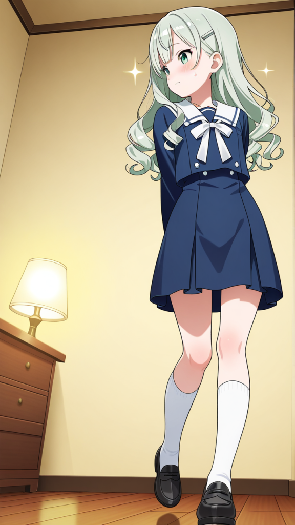 銀髪内巻きセミロングロリ 貧乳・微乳_アニメエロ画像 AI エロ画像
