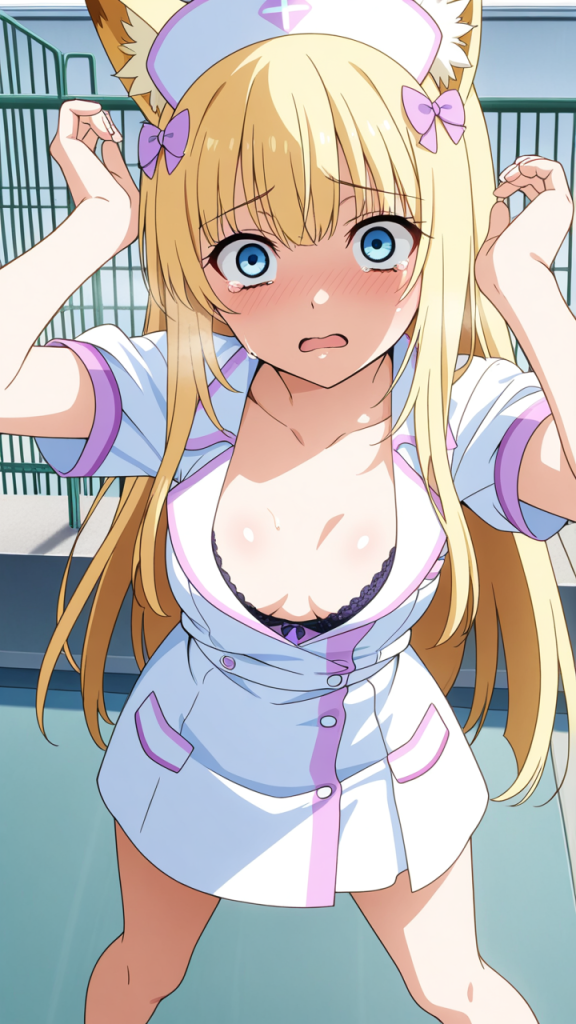 金髪ロング細身ナース 美少女エロ_アニメエロ画像 AI エロ画像