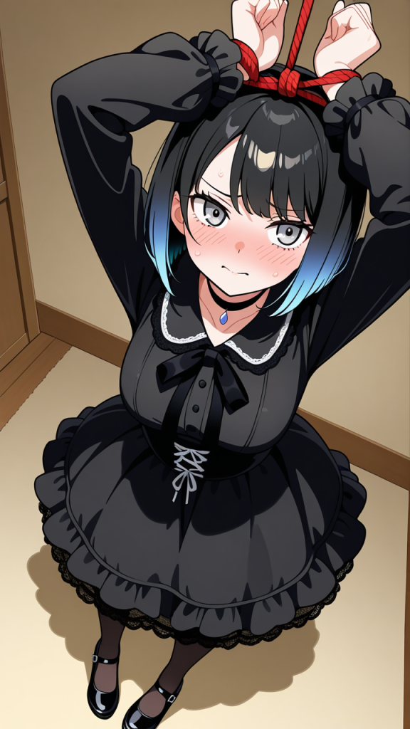青グラデーションボブグラマラス 手縛り・拘束_アニメエロ画像 AI エロ画像