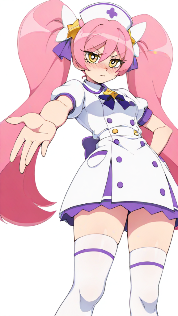 ピンク髪ツインテール筋肉質 ナース服_アニメエロ画像 AI エロ画像