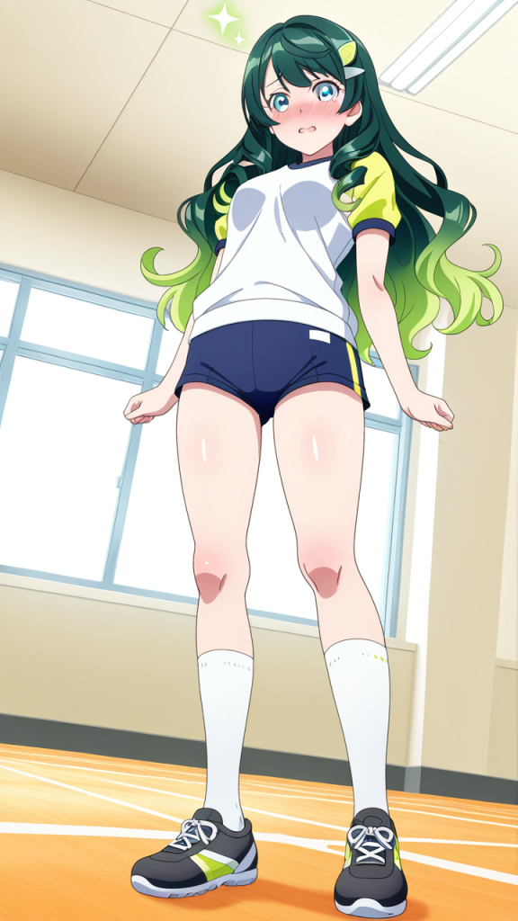 ライム緑セミロング筋肉質 体操服・ブルマ_アニメエロ画像 AI エロ画像