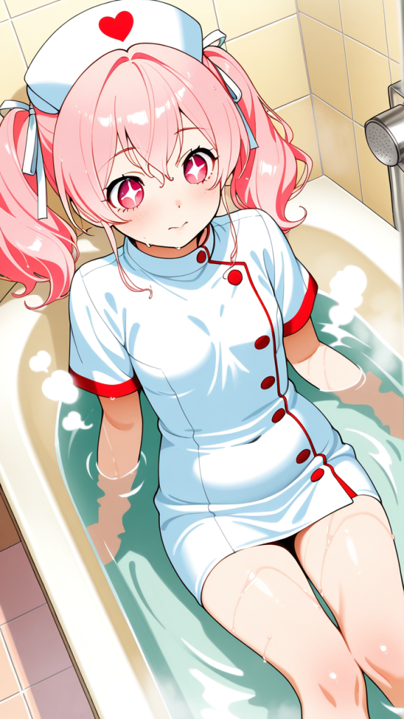 ピンク髪ロールツインテールむっ お風呂・入浴_アニメエロ画像 AI エロ画像