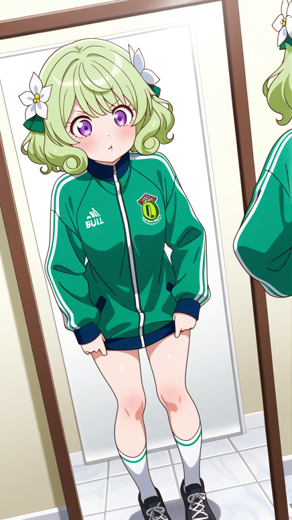 緑髪内巻きセミロングむっちり 鏡越し_アニメエロ画像 AI エロ画像
