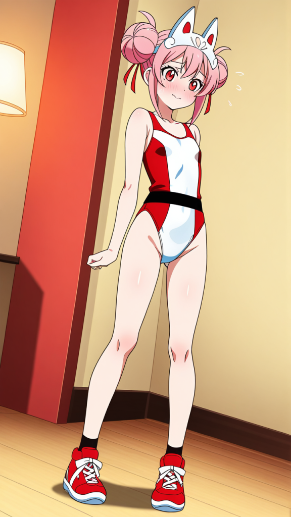ピンク髪お団子スレンダー 貧乳・微乳_アニメエロ画像 AI エロ画像