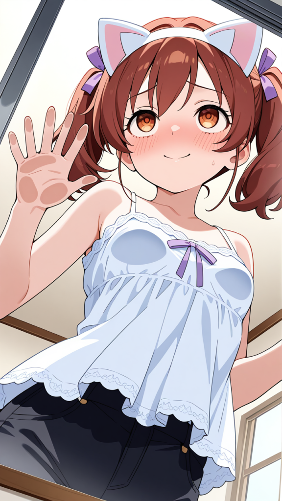 茶髪ツインテール貧乳長身 ガラスおっぱい押し付け_アニメエロ画像 AI エロ画像
