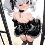【エロ画像】白髪ロールツインテールむっちり×ガラスお尻押し付け_AI_アニメエロ画像