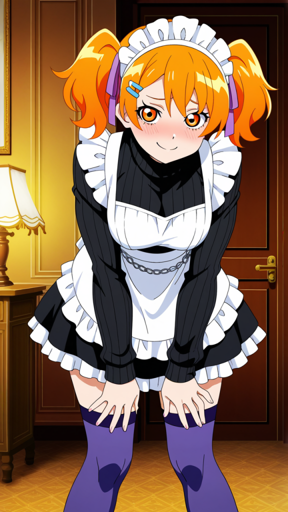 紫髪ロールツインテール筋肉質 メイド服_アニメエロ画像 AI エロ画像