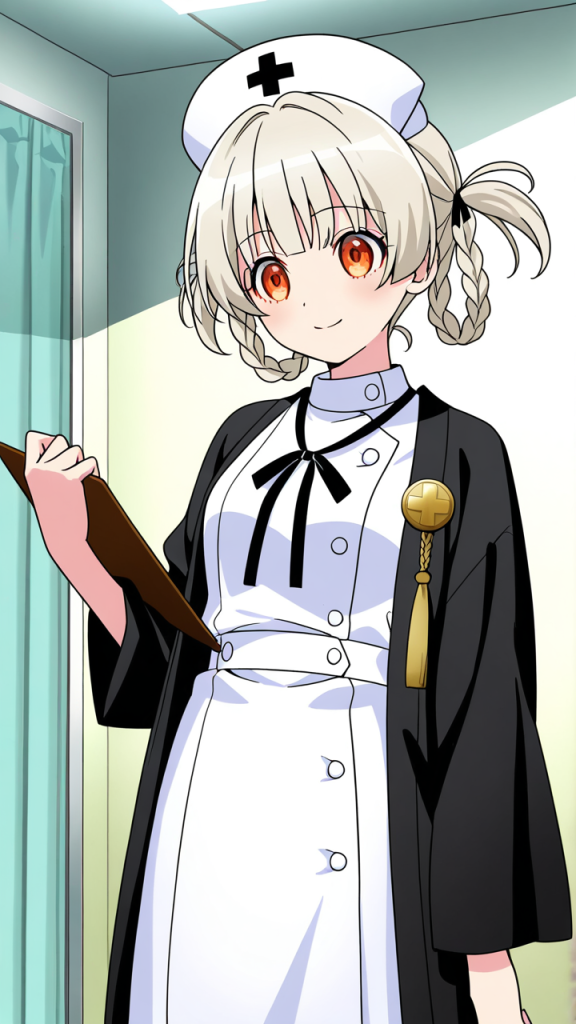 プラチナ三つ編み長身スレンダー ナース服_アニメエロ画像 AI エロ画像