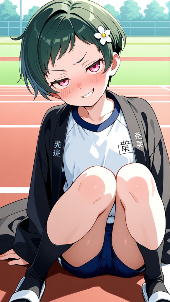 緑髪刈り上げショート貧乳 体操服・ブルマ_アニメエロ画像 AI エロ画像
