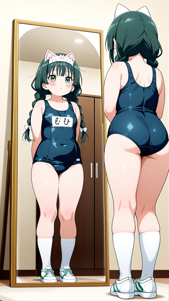 茶髪ツインおさげむっちり 鏡越し_アニメエロ画像 AI エロ画像