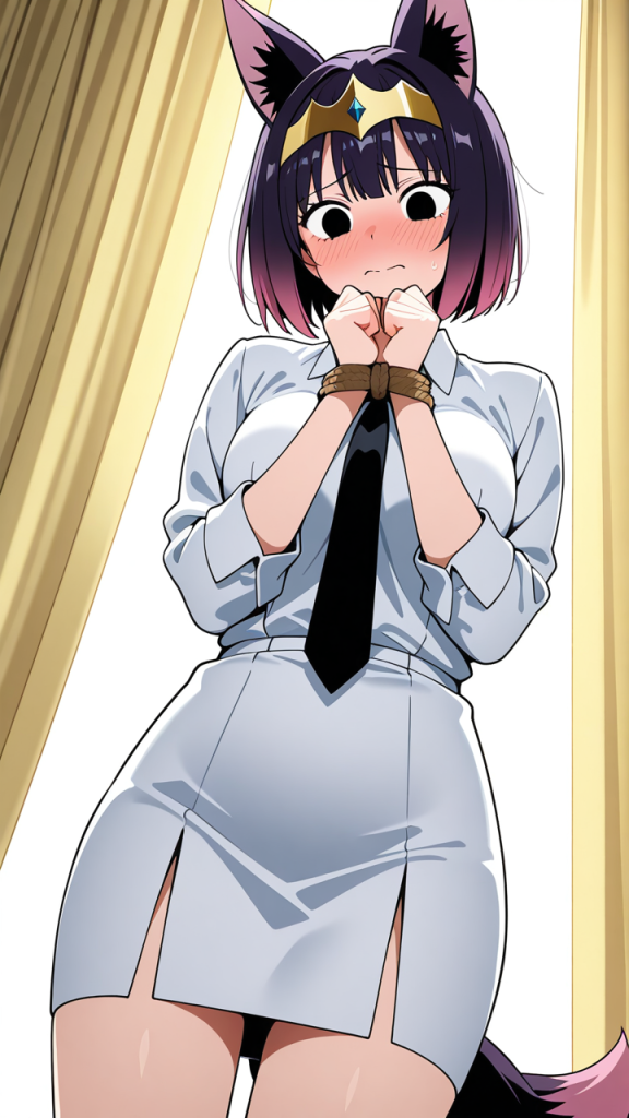 グラデーションサイドテール爆乳 手縛り・拘束_アニメエロ画像 AI エロ画像