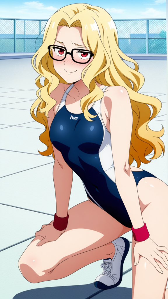ピンク金髪ロング筋肉質 美少女エロ_アニメエロ画像 AI エロ画像