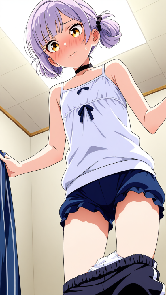 ピンク髪アップスタイル長身貧乳 体操服・ブルマ_アニメエロ画像 AI エロ画像