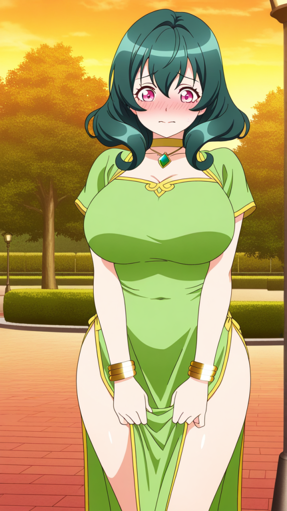 深緑セミロンググラマラス 野外露出_アニメエロ画像 AI エロ画像