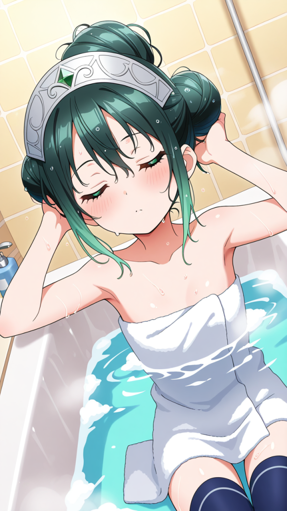 黒青グラデお団子長身貧乳 お風呂・入浴_アニメエロ画像 AI エロ画像