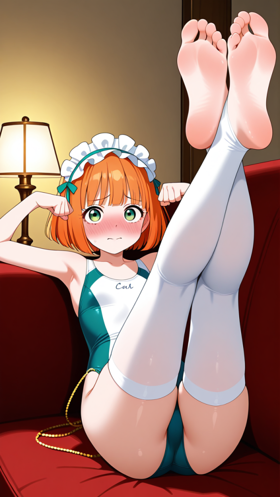 オレンジ外ハネボブロリ体型 足コキ_アニメエロ画像 AI エロ画像