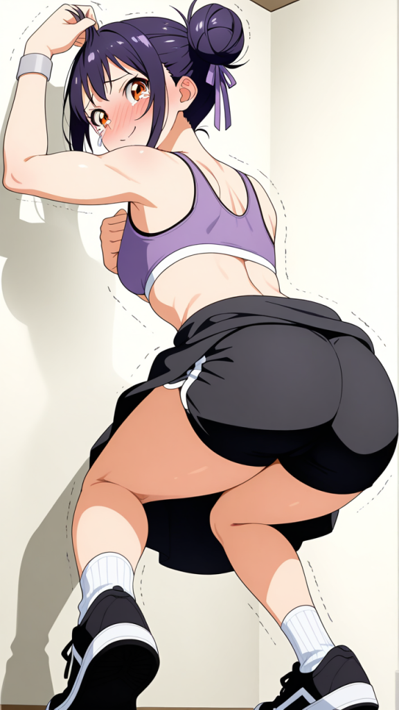 紫髪お団子スポーティー筋肉質 美少女エロ_アニメエロ画像 AI エロ画像