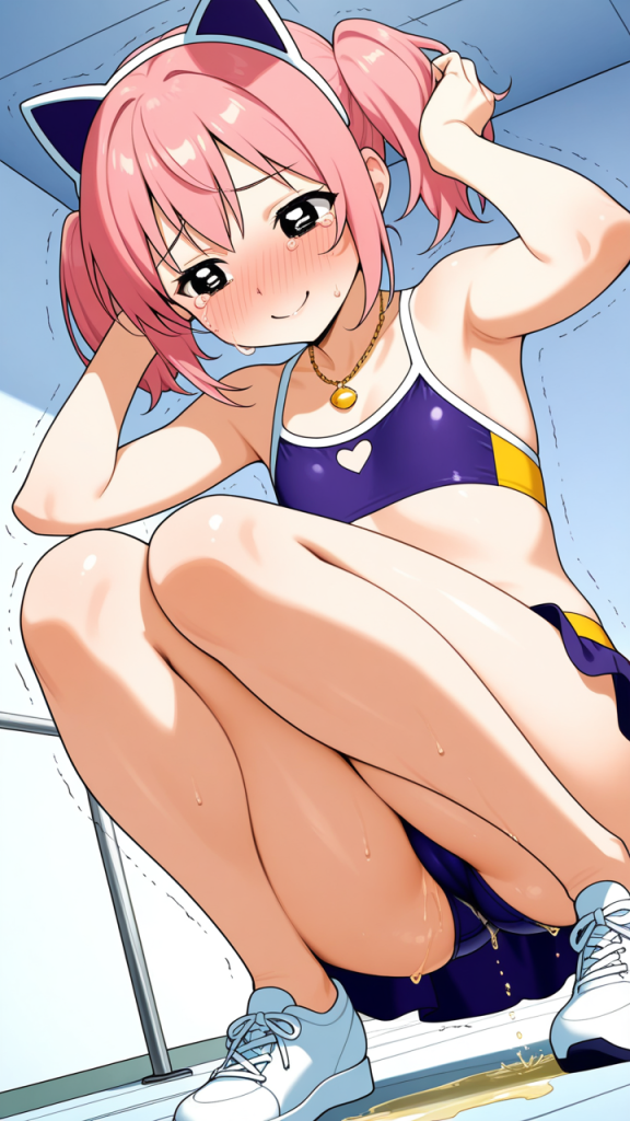 ピンク髪ロールツインテール貧乳 おしっこ・放尿_アニメエロ画像 AI エロ画像