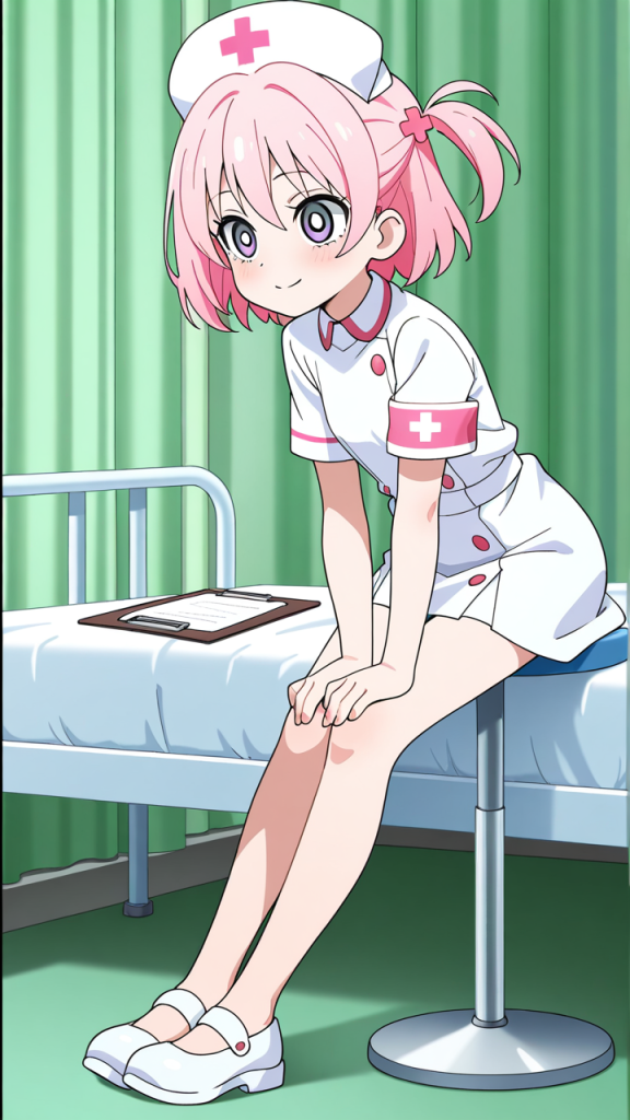 ピンク髪アップロリ体型 ナース服_アニメエロ画像 AI エロ画像