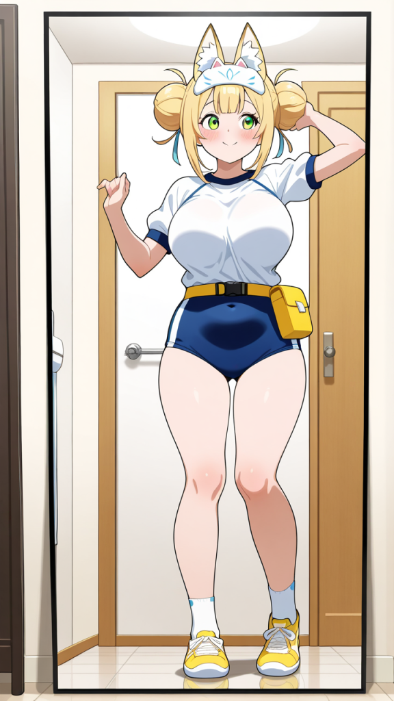 金髪お団子むっちり 鏡越し_アニメエロ画像 AI エロ画像
