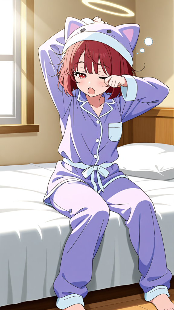 グラデーションボブ青むっちり 寝起き・パジャマ_アニメエロ画像 AI エロ画像